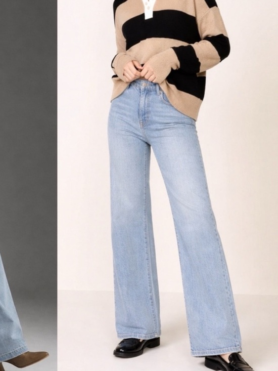 Evereve Denim - Evereve The Ever Trouser High Rise Wide Leg Jeans sz 29 Blue Button Fly long